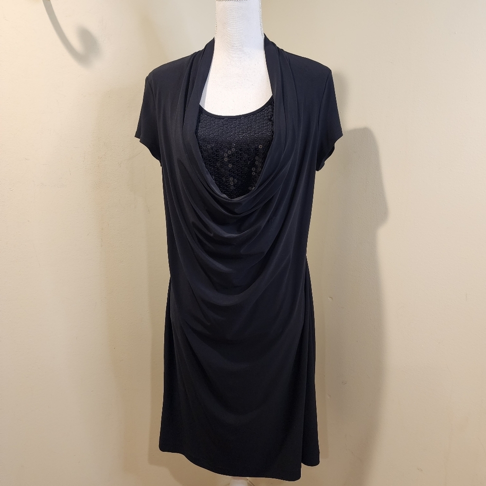 Scarlett Nite Elegant Black Cowl Neck  Draped Dress Size 14